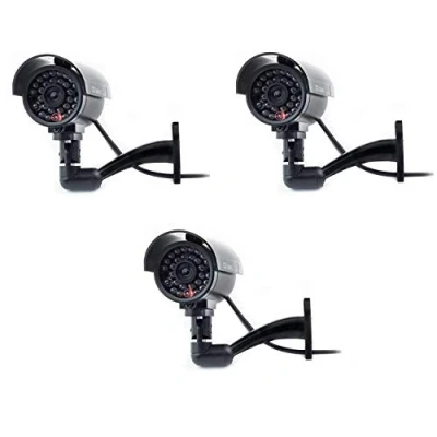 Imagen de Cámara Seguridad Falsa Interior Exterior Calidad CCTV de Vigilancia con Intermitente Luz LED Noche x 3