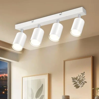 Imagen de Dehobo Lampara Focos Techo con 4 Giratorios, Lámpara de Pared Interior LED Blanco Ajustables GU10, Foco Aluminio para Iluminación Dormitorio Pasillo Cocina, Sin Bombilla