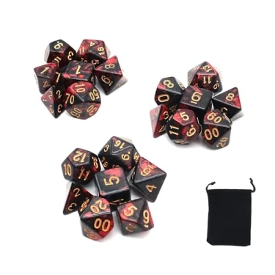 Imagen de DollaTek Juego de Dados poliédricos Juegos Mesa 3 x 7 (21 Piezas) Serie D20 D12 D10 D8 D6 D4 DND RPG MTG Colores Dobles Una Pieza (Nuevo Rojo y Negro)