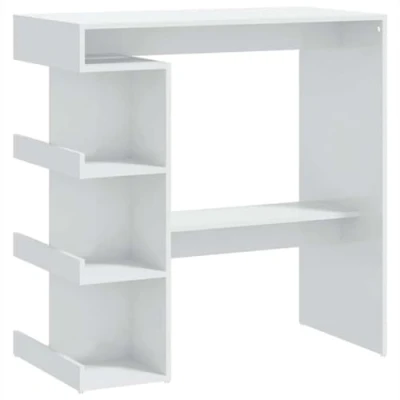Imagen de vidaXL Mesa Bar con Estante Desayuno Vino Cerveza Bistró Cocina Comedor Salón Sala de Estar Muebles Contrachapada Blanco Brillo 100x50x101,5 cm