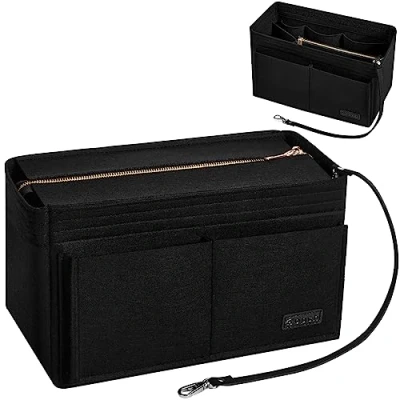 Imagen de Ropch Organizador de bolsos mano y tote hecho fieltro para mujer, con funda extraíble cremallera, negro, tamaño L