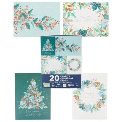 Imagen de UK Greetings Caja de 20 tarjetas navideñas variadas follaje invierno en 4 diseños