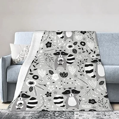Imagen de Bonita manta de mapache súper suave y cálida para sofá, dormitorio, oficina, coche, franela acogedora todas las estaciones, niñas, niños adultos, 80 x 60 pulgadas