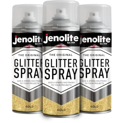 Imagen de JENOLITE Pintura en aerosol con purpurina ORO de colores Multisuperficie Ideal para Marcos Fotos, Espejos, Adornos y Manualidades 3 x 400ml