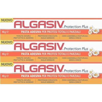 Imagen de Algasiv Protection Plus Crema Fijadora Prótesis Dentales Totales Y Parciales, 40 g (3 Pack)