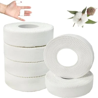 Imagen de ANAMPION Finger Tape Resistente,6 Rollos (60M)100% Algodón Sport Tape,Hipoalergénica,Esparadrapo Deportivo,Venda Deportiva Para Boxeo Musculación, Bjj, Balonmano, Escalada, Porteros(Blanco)