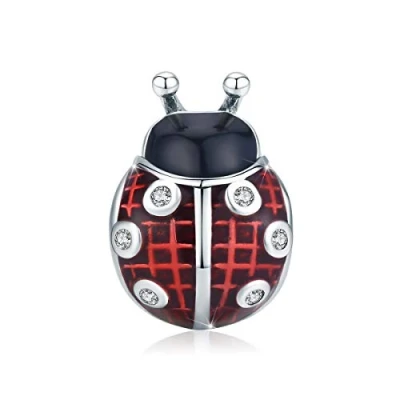 Imagen de Abalorio de mariquita para pulsera plata ley 925 con esmalte rojo, compatible pulseras y collares Pandora