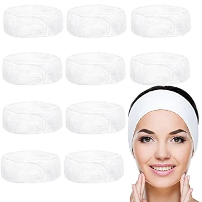 Imagen de Belle Vous Diadema Maquillaje Blanca de Spa (Pack 10) Diademas Mujer Cosméticos Toalla Ajustable Cinta Cabeza Sujetar Pelo para Lavar el Rostro, Duchas y Hacer Deportes