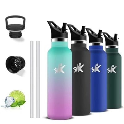 Imagen de Grsta Botella Agua Acero Inoxidable, Termica 500ml, A Prueba de Fugas, Cantimplora con Pajita, Mantiene 24H Frio/12H Calor, Infantil, para la Oficina, Cámping, Deportes, Escuela