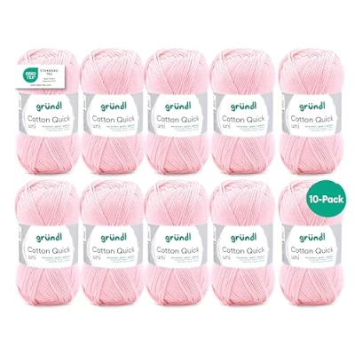 Imagen de Gründl Cotton Quick Uni, 10 ovillos (Hilo de Color 100%, Certificado Oeko Tex, 50 g / 125 m, tamaño Aguja: 3 4, x g), Rosa, Algodón, One Size, 500