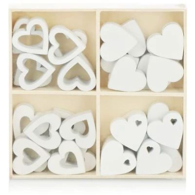 Imagen de COM FOUR® 32x Pequeños corazones de madera en cuatro diseños Para decoraciones primavera, pascua, bodas (32 piezas corazón)