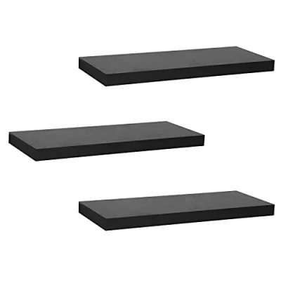 Imagen de WOLTU Estantería de Pared MDF Juego 3 Negro 60x22,9x3,8cm RG9319sz