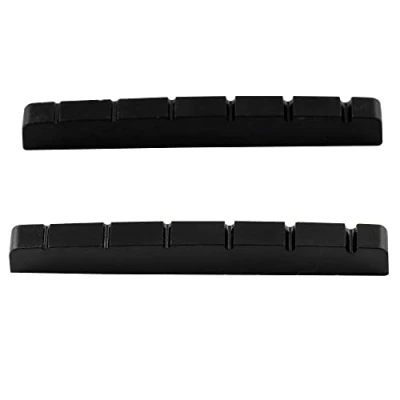 Imagen de Musiclily Plástico de Resina Urea Ranurada 42mm Cejuela Superior Tipo Strato Tele Nut Base Plana para Guitarra Eléctrica Stratocaster/Telecaster 6 Cuerdas, Negro(2 Piezas)