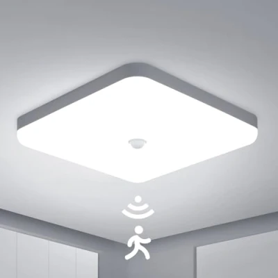 Imagen de Combuh LED Plafón con Sensor Movimiento 30W Impermeable IP56 Blanco Frío 6500K 2400Lm Cuadrado Lampara de Techo para Cocina, Baño, Oficina, Porche, Garaje 25 * 4cm