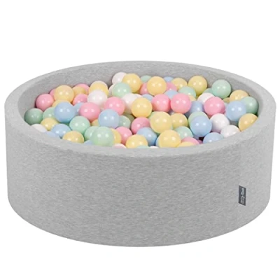 Imagen de KiddyMoon Piscina De Bolas 90X30cm/300 ∅ 7Cm para Ninos Hecha En La UE, Grisclr:Azulpas/Amarpas/Blan/Men/Roscl