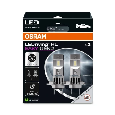Imagen de OSRAM LEDriving HL EASY GEN 2 ≜ H7/H18, lámpara LED de luz carretera y cruce, blanco frío 6500 K, no necesita accesorios, solo para uso todoterreno, sin ECE, lámparas