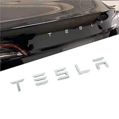 Imagen de 3D Metal Elevado portón Trasero Insertar Letras emblemas Pegatina Insignia calcomanías compatibles con Tesla Modelo 3/S/X/Y Series,Plata