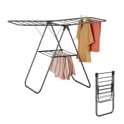 Imagen de Relaxdays Tendedero Plegable, Tenderete Colada 2 Alas, Niveles para Tender Ropa, 93 x 136 58 cm, Gris, Hierro, 93x136x58 cm