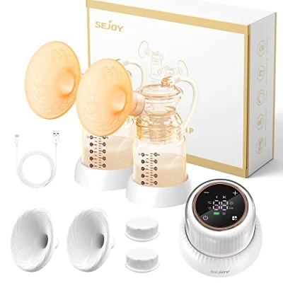 Imagen de Sejoy Sacaleches Electrico Doble, Manos Libres Inalambrico, Extractor de Leche Portatil, 6 Modos y 9 Niveles Succión, Función Memoria, Pantalla LED, para Viajes Hogar, Libre BPA