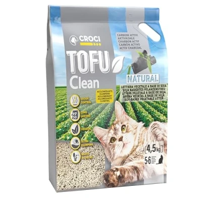 Imagen de Croci Arena Tofu Clean de 10 litros, carbón Activo aglomerante antiolores con Activo, Biodegradable, se Lanza en el Inodoro, 100% Vegetal, Larga duración