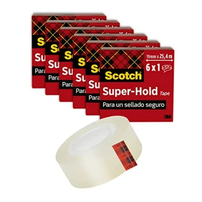 Imagen de Scotch Super Hold Cinta Adhesiva, 1 Rollo de 19 mm נ25,4 m Adhesiva Transparente, Sellado Fuerte y Seguro