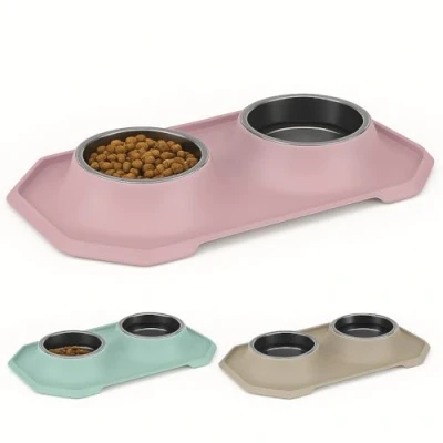 Imagen de Comedero Perro y Gato Doble Cuencos Comederos para Perros Gatos Hechos en España con Materiales 100% Reciclados Platos Bebederos Agua Comida 2 Udsx500ml Mascotas Pequeños o Medianos