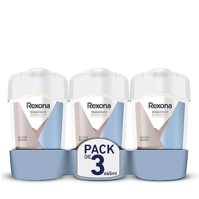 Imagen de Rexona Maximum Protection Desodorante para mujer en barra Antitranspirante Clean Scent, 45 ml (Paquete de 3)