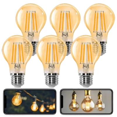 Imagen de Aigostar Bombilla LED E27 Edison, 10W Equivalente a 77W, Blanco Cálido 2200K, 1100 Lúmenes, Vintage Decorativa A60 de Filamento, No Regulable, Cristal ámbar, Pack 6