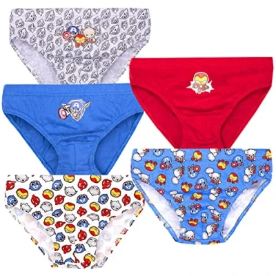 Imagen de Marvel Paquete múltiple de ropa interior para niños 5 Pantalones algodón 100% variedad diseño los Vengadores Mercancía oficial, multicolor, 4 Años