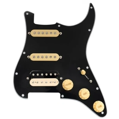 Imagen de Musiclily Pro SE ST HSS 60SE Golpeador Precableado con Pastillas Alnico 5 Super Switch para Guitarra Eléctrica tipo Strat, 3 capas Negro Pastilla Zebra