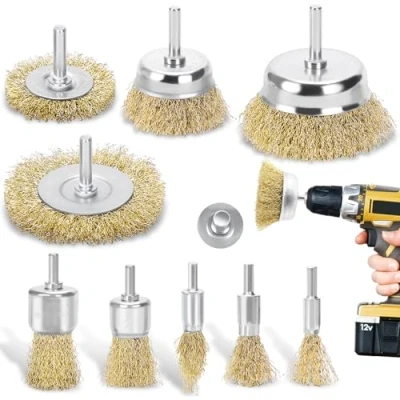 Imagen de DazSpirit 9Pieces cepillo de alambre metalico para taladro con vástago 1/4 pulgadas Kit eliminación óxido/corrosión/pintura
