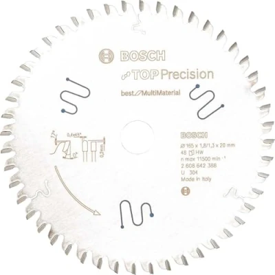 Imagen de Bosch 2 608 642 388 Hoja de sierra circular Top Precision Best for Multi Material 165 x 20 1,8 mm, 48 (pack 1)