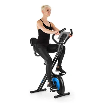 Imagen de Capital Sports Azura Air Bicicleta estatica de cardio plegable, Computador entrenamiento, Pulsómetro, Bici estática sillín ergonómico, 7 niveles altura, Antideslizante, Pantalla LCD, Azul
