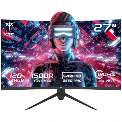 Imagen de KTC Monitor Gaming Curvo de 27 Pulgadas, 180Hz, 2K QHD 2560 x 1440p, 1ms, VA 1500R Sin Marco, FreeSync &amp; G Sync, 16:9, 120% sRGB, Pantalla reducción luz Azul, DP HDMI 144Hz, H27S17