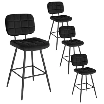 Imagen de EUGAD 4X Taburetes Altos de Cocina, Bar con Respaldo y Reposapiés, Cocina Tapizados en Terciopelo, Armazón Metálico, Altura Asiento 68,5 cm, Negro 1042BY 4