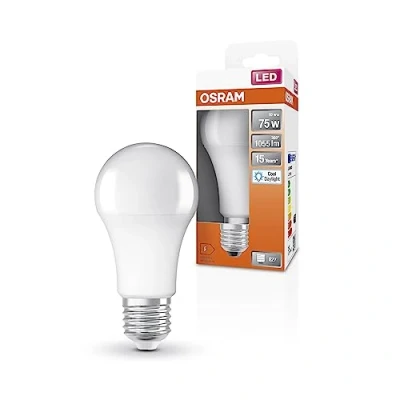 Imagen de OSRAM LED Star Classic A75 lámpara para enchufe E27, forma de pera, FR, 1055 lúmenes, luz día blanca (6500k), reemplazo bombillas convencionales 75W, no dimmables, 6 paquetes