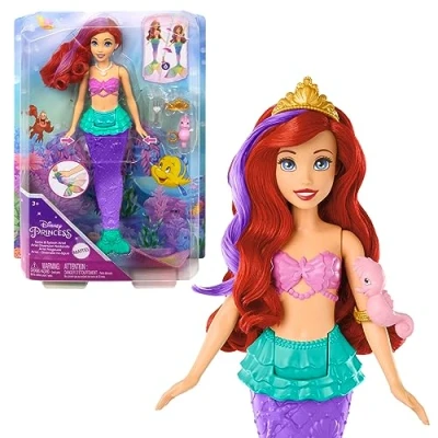 Imagen de Mattel Disney Princess Juguetes, Muñeca de Ariel Sirena Nadadora con Cola y Pelo que cambia color, juguete inspirado en la película Disney, +3 años, HPD43