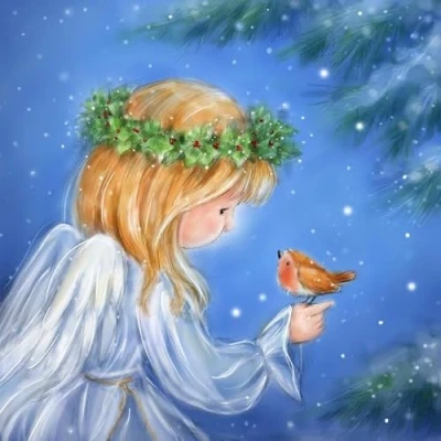 Imagen de 20 Servilletas de Navidad con diseño ángel pájaro como decoración mesa. papel la bendición invierno. También para decoupage y