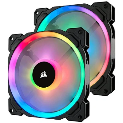 Imagen de Corsair LL140 RGB Ventilador de PC (140 mm, Doble Halo LED PWM) con Lighting Node PRO, paquete 2 piezas