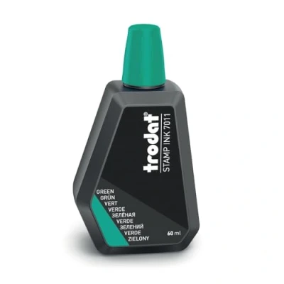 Imagen de Trodat 7011 Botella de tinta verde para rellenar almohadillas o 60 ml, a base agua sellar documentos, huellas limpias y nítidas, tapón plegable
