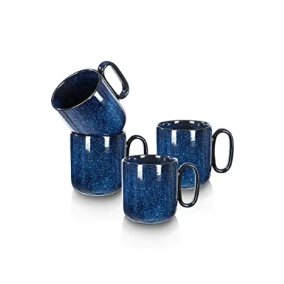 Imagen de Vicrays Juego de Tazas café cerámica Taza grande gres para hombres y mujeres únicas porcelana esmaltada con asa café, té leche, cacao 4 (azul)