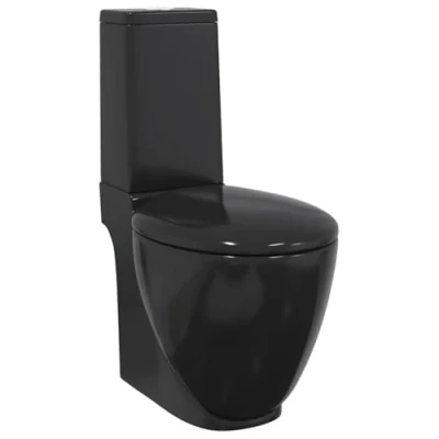 Imagen de vidaXL Inodoro WC Redondo Cierre Suave Doble Cisterna Cerámica Negro Váter