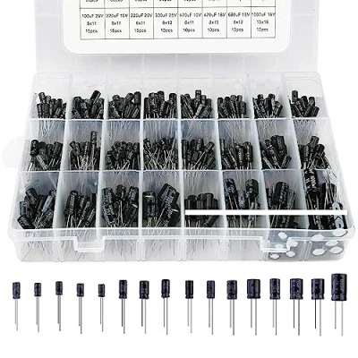 Imagen de Nizirioo Surtido de Condensadores electrolíticos Set 500 unidades 24 Valor Aluminio 0,1 uF hasta 1000 con caja almacenamiento, 10 V 16 25 50