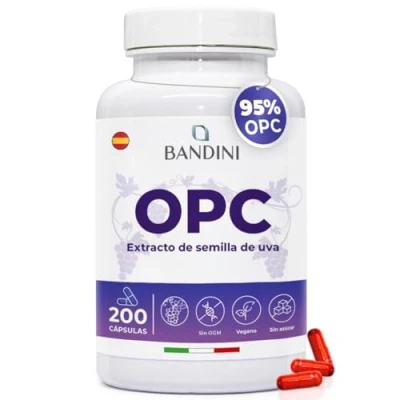 Imagen de Bandini® OPC Extracto de Semilla Uva 200 Cápsulas 95% Puro máximo contenido según HPLC 1052mg Concentrado Roja Italianas y 24mg Vitamina C Antioxidante, Circulación 3 meses