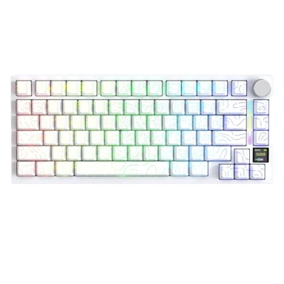 Imagen de ATTACK SHARK X820 Ultra Teclado Mecánico Inalámbrico con Pantalla TFT Inteligente y Perilla, Gaming Hot Swappable 75%, BT/2.4G/Cableado, LED RGB, Keycaps PBT (Contornos Blancos Switch Shark)