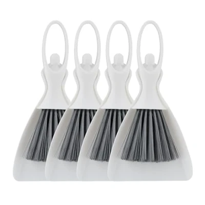 Imagen de Relaxdays 4 Juegos de Barrido Bailarina Escobas Mesa y Recogedor, Recogemigas Mantel, Cocina, Escritorio, Camping, Plástico, con Mango, Blanco/Gris, x 13 25 cm