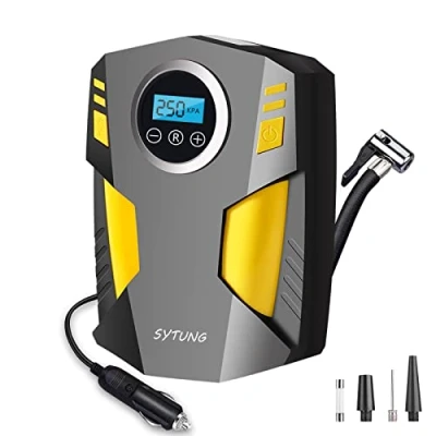 Imagen de SYTUNG Inflador Ruedas Coche, Compresor Aire Portatil de Neumáticos Coche con 3 Adaptadores Boquilla y Luces LED Digitales, para Otros Inflables