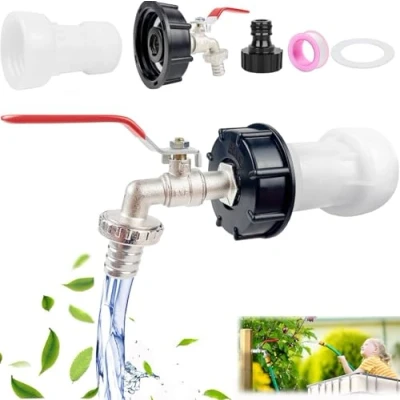 Imagen de Farnirvana Grifo de drenaje IBC, 3/4&quot; Adaptador Tanque, Deposito 1000 litros S60X6, para recolección agua lluvia y cisterna
