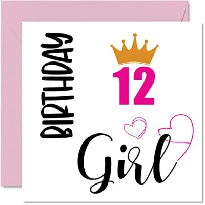 Imagen de Tarjeta de cumpleaños número 12 para niñas, tarjetas niñas años, hija, hermana, nieta, prima, amiga, sobrina, 145 mm x mm, felicitación doce