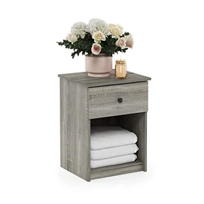 Imagen de Furinno Lucca, Mesa Auxiliar, mesita de Noche con un cajón, Madera ingeniería, Roble Francés, Paquete 2